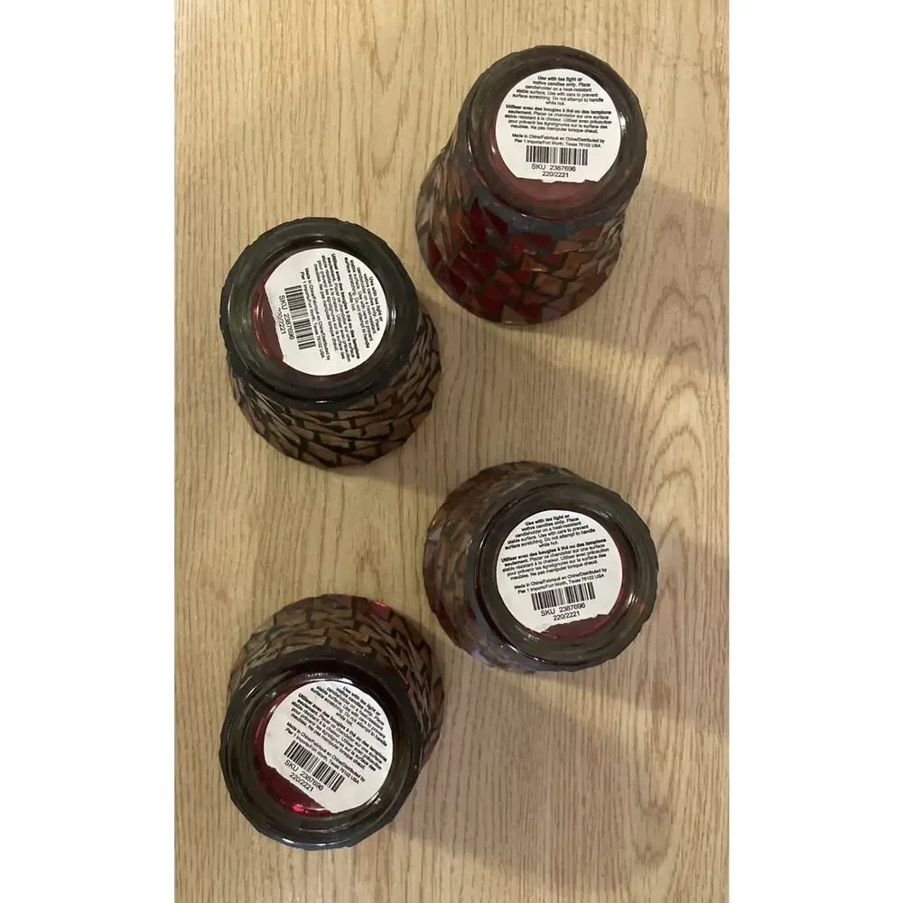 (Set of 4) VTG 2.75” H Pier 1 Red/Gray Mosaic Tea Light Votive Candle Holders